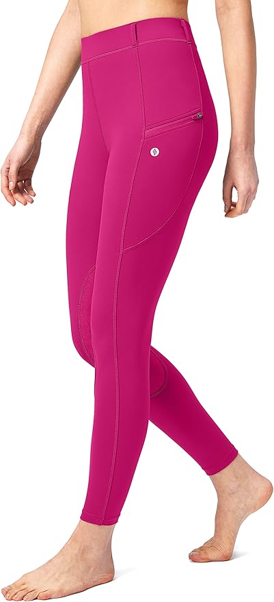 SANTINY Women's Horse Riding Pants with Zipper Pockets Knee-Patch Schooling Tights Equestrian Breeches for Women