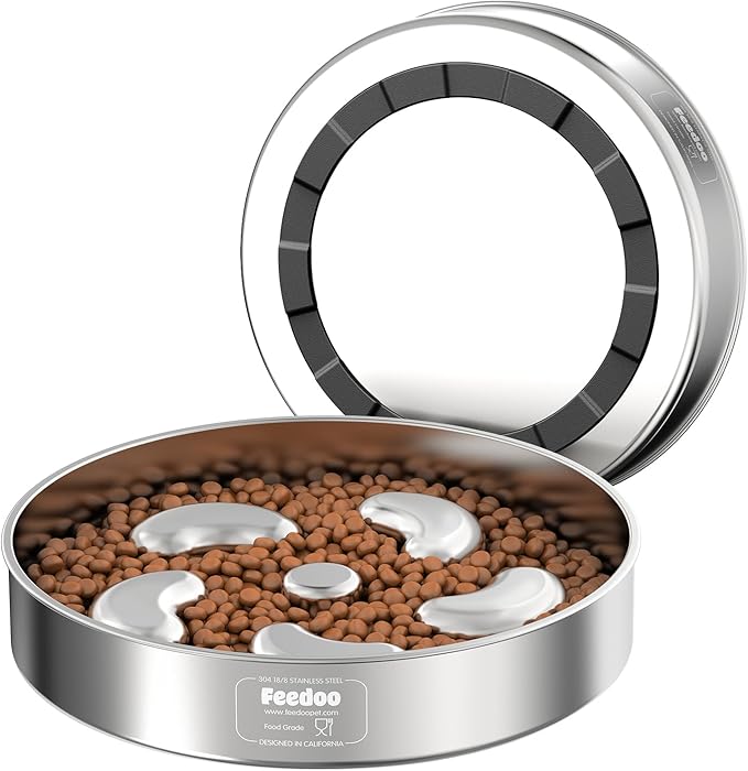 Slow Feeder Dog Bowl, Double Wall Food-Grade Stainless Steel, Heavy Duty with Non-Slip Rubber Base, 2.5Cups Capacity for Medium Large Dogs to Slow Down Eating