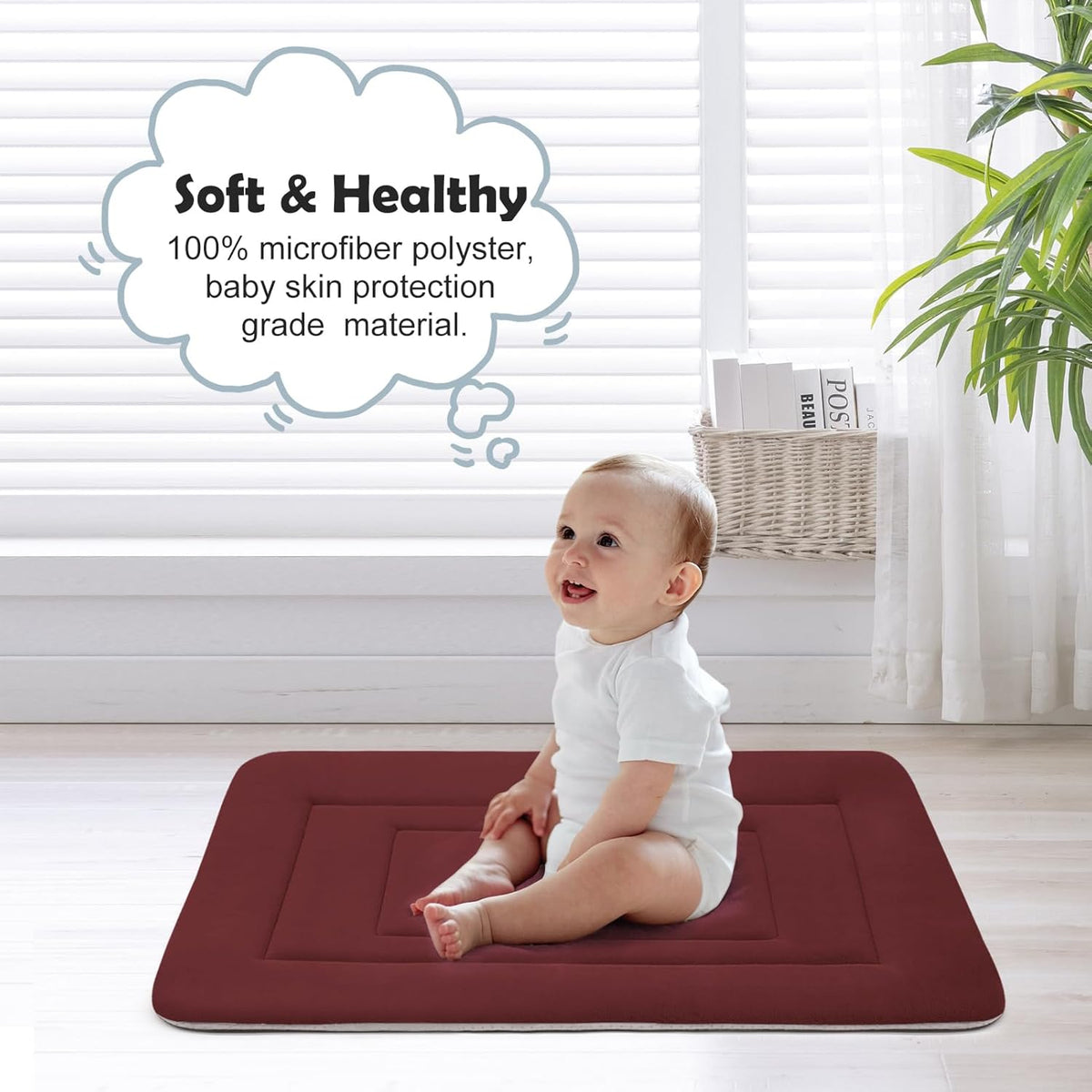 JoicyCo Dog Crate Bed Pad Mat, 48 in Non Slip Bottom Washable Kennel Pad for Extra Large Dogs, Dark Red