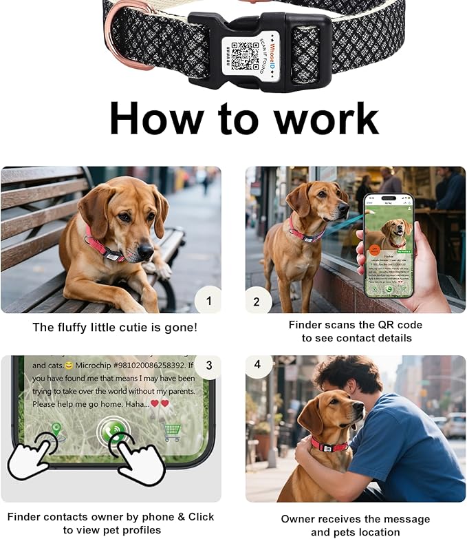 Dog Collar with Waterproof AirTag Holder & Anti-Lost QR Code, Cute Bling Warpping Adjustable Width for Small Medium Large Pet (Black, S)