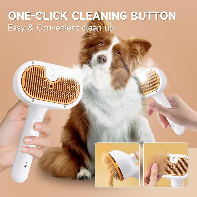 Pet Steam Brush for Dogs & Cats with Shampoo – 3-in-1 Grooming Spray Comb, Mist Massage & Defur Function, Water Spritz Deshedding Tool for Long/Short Hair, Indoor Pets (Puffease Cepillo de Vapor)
