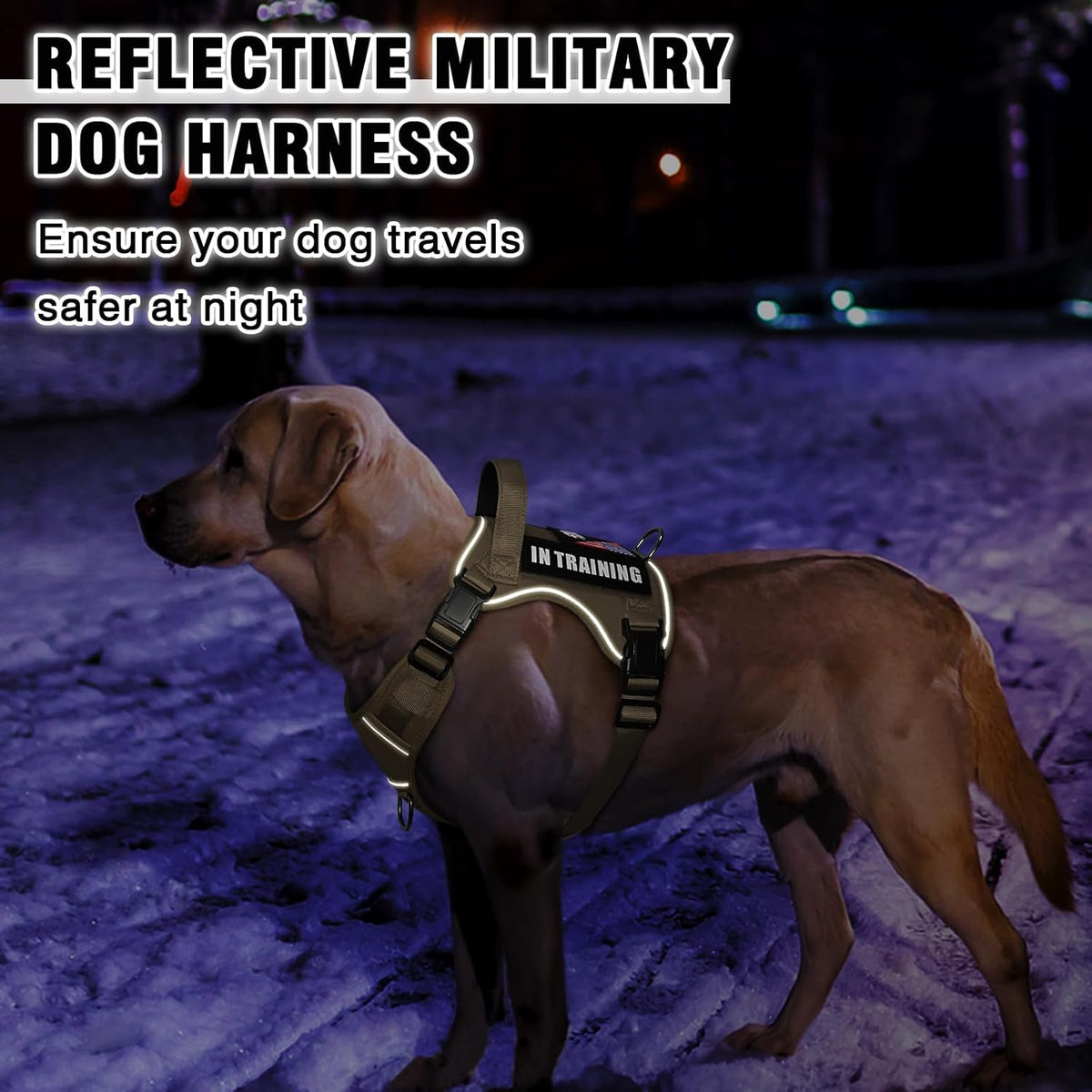 WINSEE Service Dog in Training Harness with 5 PCS Patches, Reflective Tactical Dog Vest Harness, Adjustable Soft Oxford Pet Harness with Easy Control Handle, Hook & Loop Panels for Walking Hiking