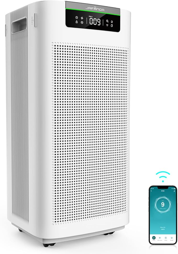 Jafända Air Purifier for Home Large Room 3800 ft², APP & Alexa, Ture HEPA Activated Carbon Air Filter, Smart HEPA Air Purifiers for Office Remove Dust Pollen Smoke Allergies Mold Odors Pet Dander VOCs