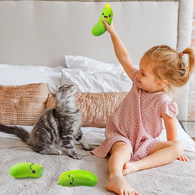 MALLMALL6 Pickle Catnip Cat Toys - 5Pcs Indoor Kitten Chew Bite Kick Cucumber Catmint Interactive Toys for Cat Lover Gifts, Kitty Boredom Relief Supplies with Cute Expression for Pet Birthday Presents