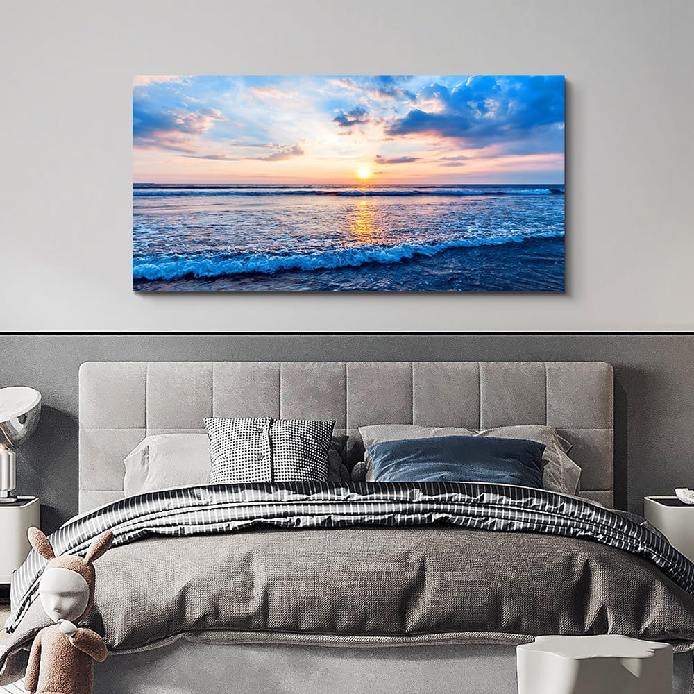 Lapremoly Canvas Wall Art For Living Room Large Wall Decor For Office Bedroom Wall Decorations Blue Ocean Wall Painting Blue Sea Waves Landscape Poster Canvas Print Artwork Ready To Hang Home Decor