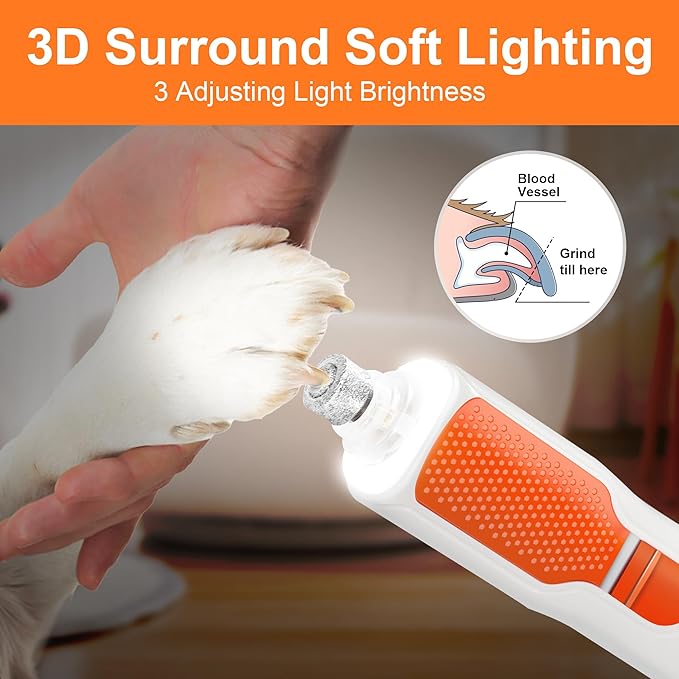 Dog Nail Grinder 7-Speed & 360° LED Light, Professional Pet Nail Grinder for Dogs and Cats, Electric Dog Nail Trimmer Painless Paws Grooming & Smoothing Tool for Large Medium Small Dogs Cats Pets