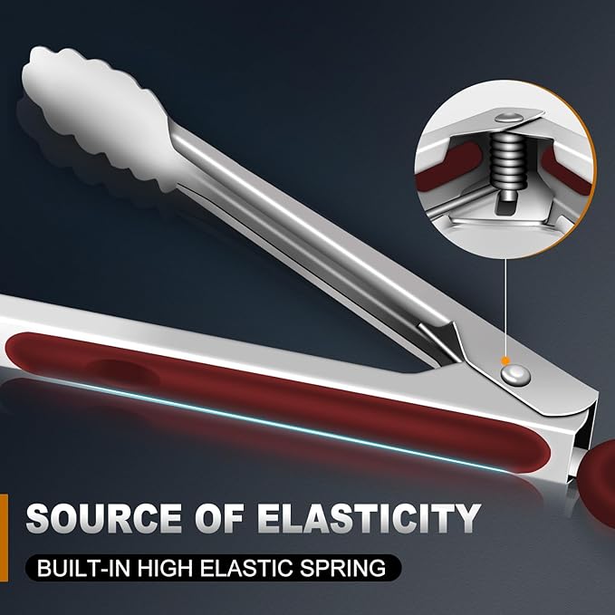 Tongs For Cooking - 7",9" and 12 inch Kitchen Tong Heat Resistant 600 Degrees Stainless Steel Tongs, Heavy Duty Metal Locking Tong, Perfect for Food, BBQ Red Set of 3