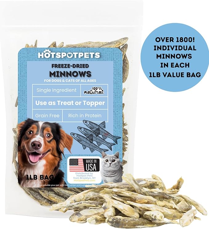 hotspot pets Freeze Dried Minnows Treats for Cats & Dogs (1 Pound Bag Over 1800 PCS!) (Made in USA) All Natural, High Protein, Rich in Omega-3s, Grain-Free,Perfect for Training, Topper or Snack