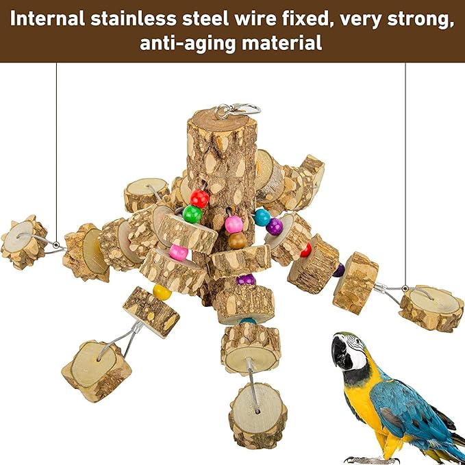 MYFAMIREA Parrot Chewing Toys Bird Toys Natural Wood Bird Toys Parakeet Cage Hammock Hanging Toy for Parrots, Cockatoos, African Grey, Cockatiels Small and Medium Birds