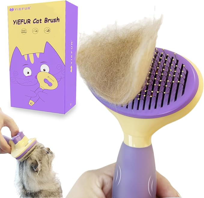 Cat Brush for Grooming and Shedding, Self-Cleaning Silicone Brush for Short and Long Haired Cats, Cat Gifts for Pet Lovers (purple)