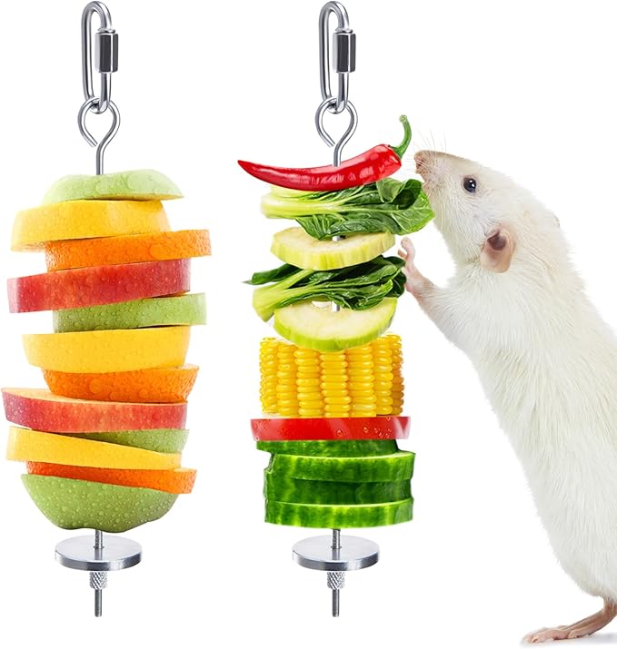 2Pcs Rat Enrichment Toys, 304 Stainless Steel Rat Foraging Toy for Fruit Vegetable Holder, Fancy Mice Cage Accessories Puzzle Toy, Hanging Rodent Toys Slow Feeder, Bird Foraging for Parakeet