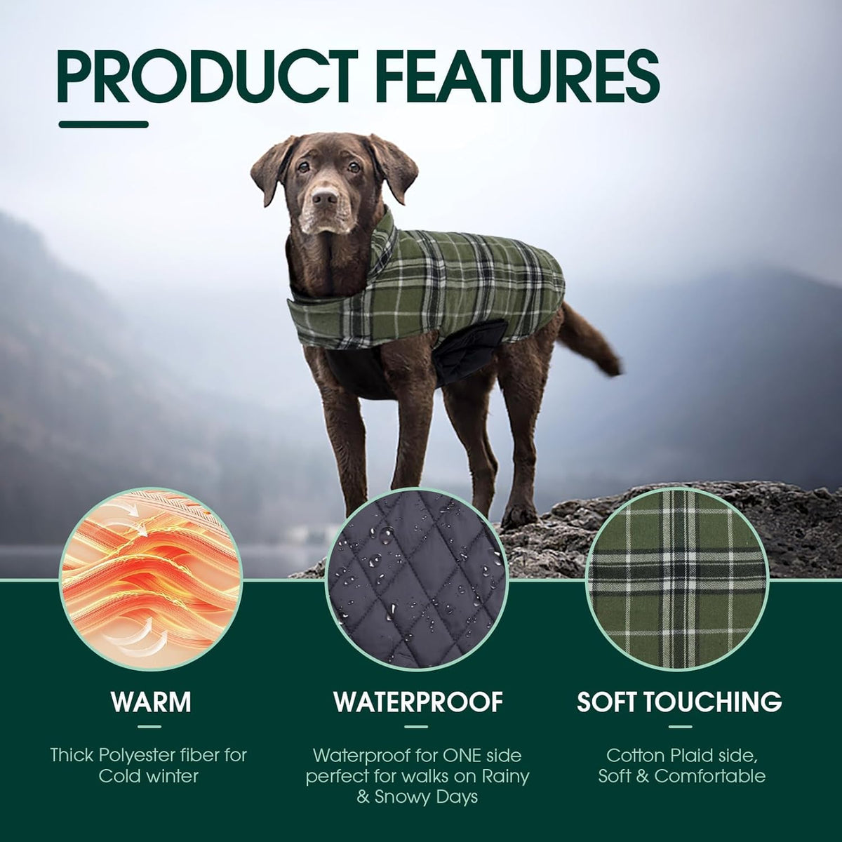 Kuoser Warm Dog Coat, Waterproof Dog Jacket for Extra Large Dogs, Adjustable Durable XXXL Doggie Winter Coat Reversible Puppy Cold Weather Apparel for Large Breed, Blue 3XL