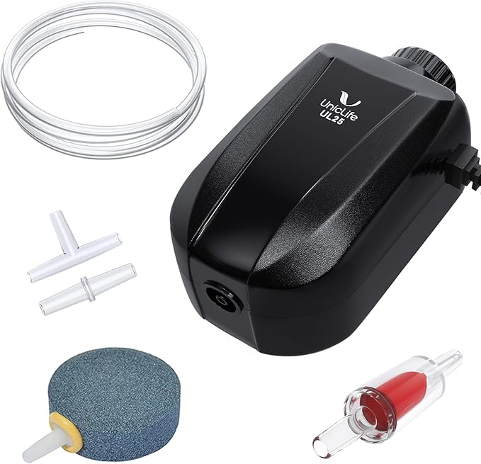 Uniclife Aquarium Air Pump Dual Outlet Fish Tank Aerator with Accessories for 5-200 Gallon Tank