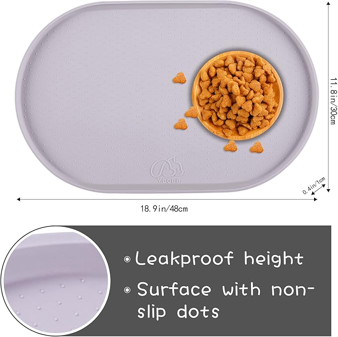 100% Waterproof 0.5" Raised Edge BPA Free Silicone Dog Food Mat, Pet Cat Feeding Mats Contain Spills Protects Floors, Placemats for Cats and Dogs Water Bowl Dishwasher. (Small, Dove)