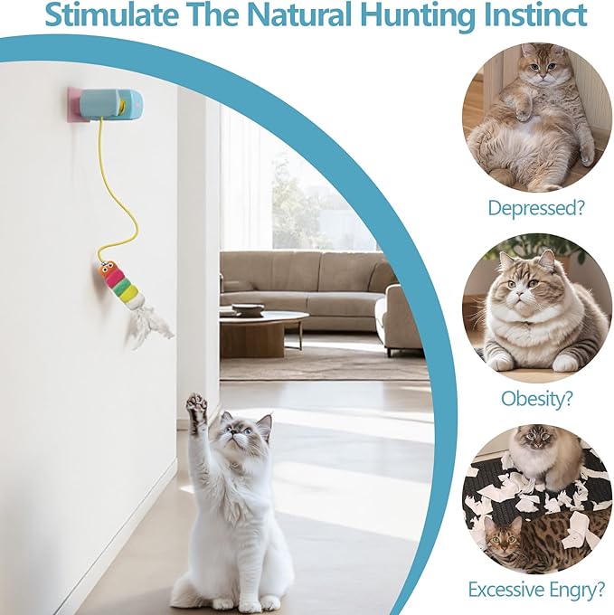 Interactive Cat Toys for Indoor Cats,Hanging Electric Automatic Retractable Kitty Toys Detachable with 2 Caterpillar for Bored Cats