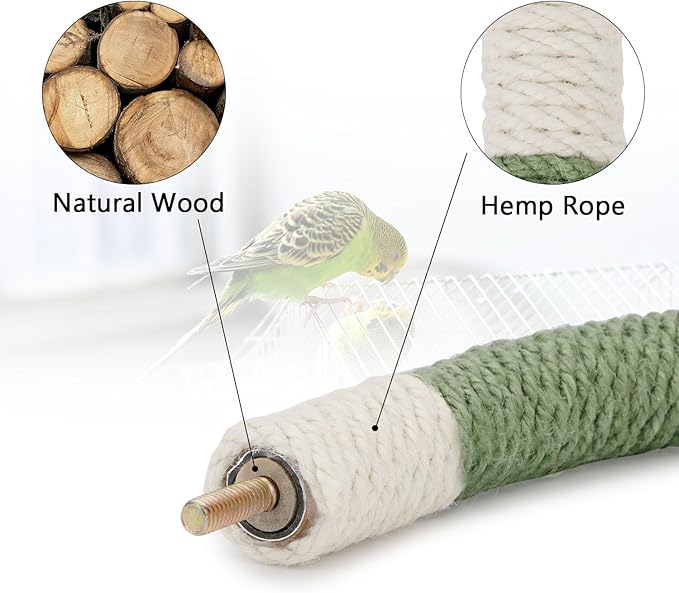 Hypeety Bird Perches Parrot U Shape Natural Wood Hemp Rope Stand Perch Bird Stick Paw Grinding Perch Birdcage Accessories Perch Standing Toy for Budgies Parakeet Cockatiel Conures