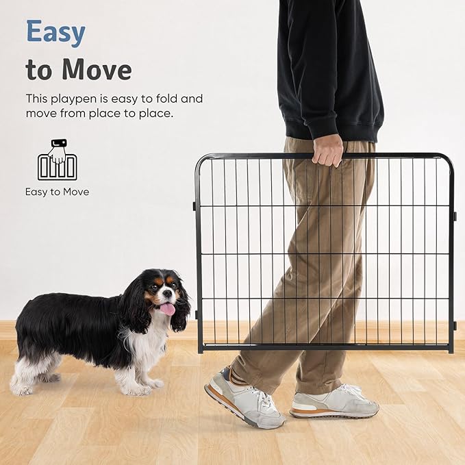 DUMOS Dog Playpen Indoor, Metal 32 Inch 2 Panels Foldable Pet Fence with Door, Outdoor Small Medium Large Dog Puppy Portable Exercise Play Pen for RV Camping, Trips, Play Yard