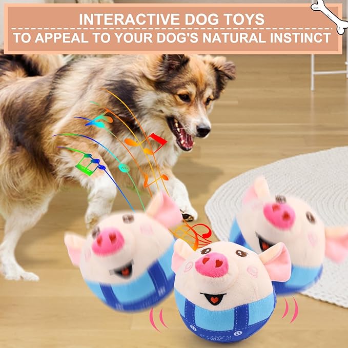 BABORUI Interactive Dog Toys Pig, Jumping Squeaky Dog Toys with Recording and Music Modes, Rechargeable Moving Dog Chew Toys for Small/Medium/Large Dogs to Keep Them Busy(Blue Pig)
