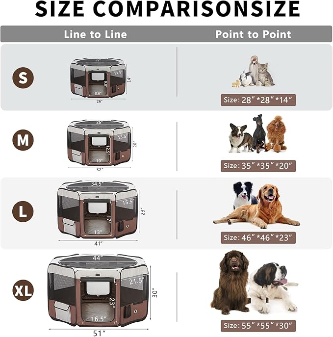 DONORO Dog Playpen 55" Portable Pet Play Pens for Medium Large Dogs, Foldable Exercise Kennel Tent Crate Indoor/Outdoor Travel Camping, Removable Top/Bottom (55"x55"x30"), 8