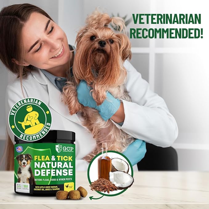 Flea and Tick Chewable Pills - No Harsh Chemicals - 100 Chicken Flavored Treats - Guardian's Choice Pets Brand - Tasty Chews Flea Pills Dogs Love
