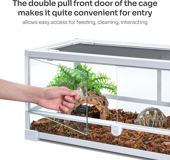 OIIBO Full Glass Long Tank Reptile Terrarium 20 Gallon, Front Opening Terrarium 30" x 12"x 12" for Reptile Pets Gecko Lizard Snake, Double Front Opening Doors & Ventilation Top Screen (Knock-Down)