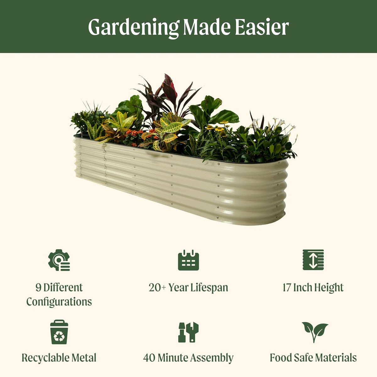 Vego garden Raised Garden Bed Kits, 17" Tall 9 in 1 8ft X 2ft Metal Raised Planter Bed for Vegetables Flowers Ground Planter Box-Modern Gray