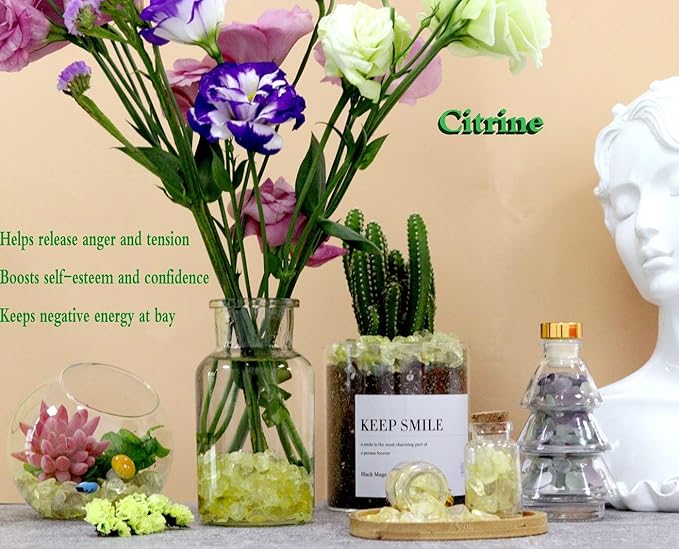 Citrine Aquarium Gravel Rocks Natural Tumbled Healing Crystal Chips Bulk Gemstones Tumbled Crushed Stones for Fountain Vase Filler Planters Decorative Fish Tank Potted Reiki Energy Balancing 0.44lb