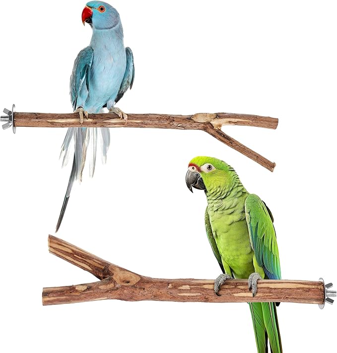 Niteangel Natural Wooden Perches for Bird Cages - Ideal for Cockatiels, Parakeets, Finches & Other Caged Birds (No-Bark, 2 Pack)