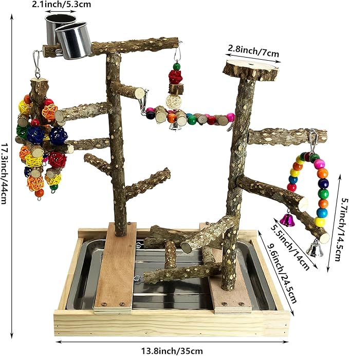 Tfwadmx Bird Playground Natural Wood Bird Play Stands Parrot Perch Stand with Removable Tray Climb Ladders Swing Chewing Toys for Lovebirds Cockatiels Budgies