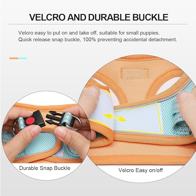 Mercano Soft Mesh Dog Harness and Leash Set, No-Chock Step-in Reflective Breathable Lightweight Easy Walk Vest Harnesses with Safety Buckle for Small Dogs, Cats (L, Orange Blue)