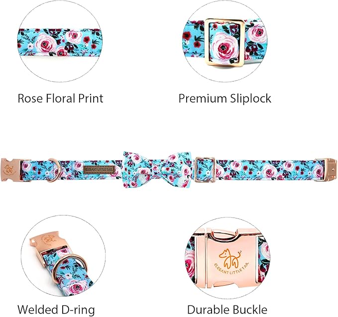 Elegant little tail Dog Collar, Rose Print Pet Collar Summer Dog Collar Durable Metal Buckle Dog Collars Cotton Pet Adjustable Dog Collars for X-Large Dogs