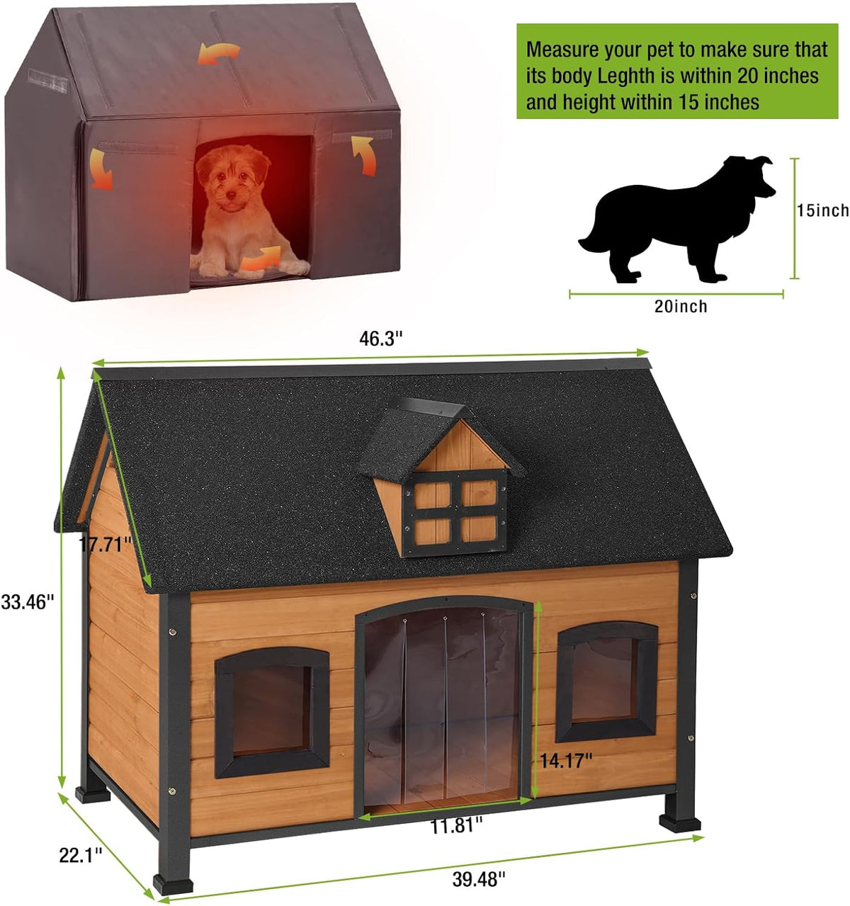 GUTINNEEN Dog House Outdoor with Strong Metal Frame Insulated Dog Kennel for Small Medium Large Dogs Puppy Cage for Winter Weatherproof