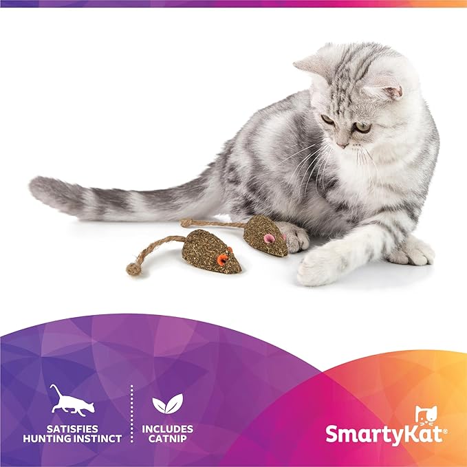 SmartyKat Instincts Mouser Mayhem HappyNip Cat Toy, Compressed Catnip & Silverine-Shaped Mice, Mentally Stimulating, Durable & Less Mess, 2-Pack