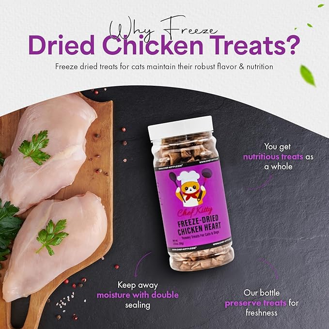 Freeze-Dried Chicken Heart Treats for Cats & Dogs – 100% Human Grade, Single Ingredient, High-Protein, Healthy Snack – No Additives or Preservatives – 1.4oz - Inspected & Tested in USA