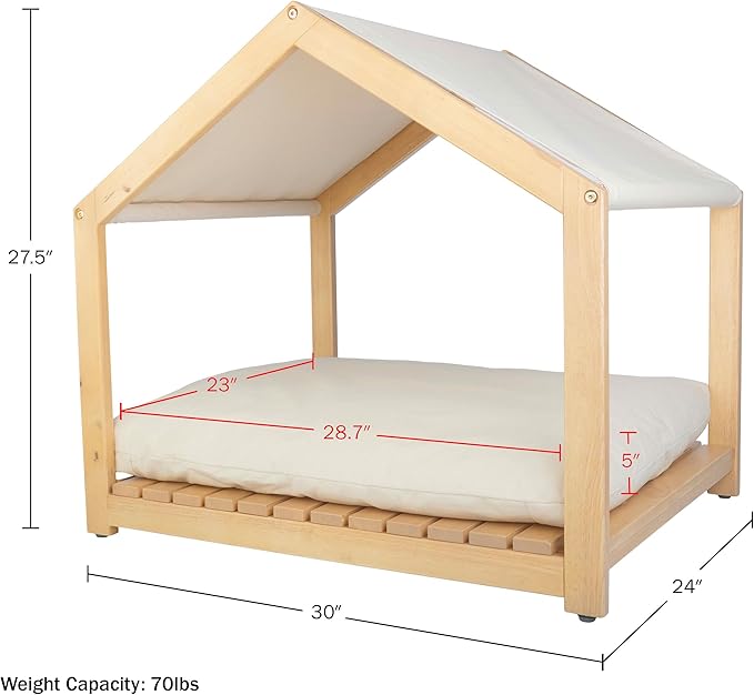 Dog House - 30x24-Inch Indoor Dog House with Soft Cushion and Adjustable Canopy - Wood Dog Furniture for Small to Medium Pets up to 70lbs by PETMAKER