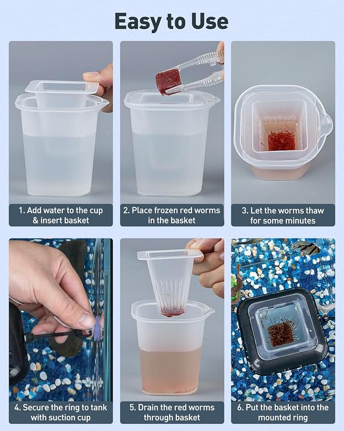 Pawfly Aquarium Bloodworm Feeder - Floating Red Worm Feeding Cup with Suction Cup, Multipurpose Fish Food Holder & Measuring Cup for Fish Tank