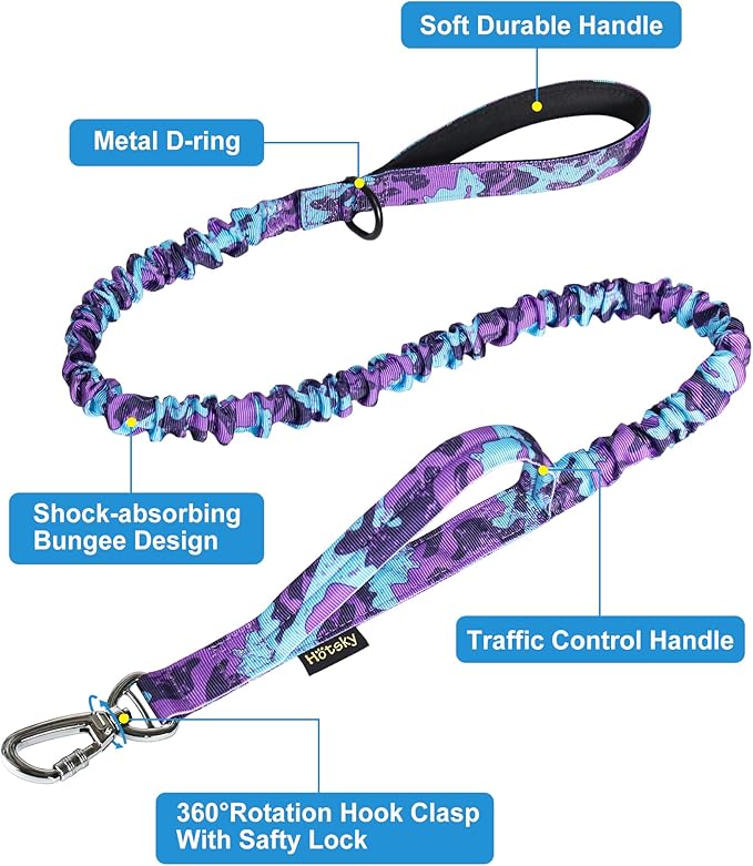 Hotsky Tactical Dog Collar and Leash Set, Heavy Duty Military Airtag Dog Collar with Handle and Metal Buckle for Training and Walking, with Airtag Holder and Two Patches (Purple Camo, L)