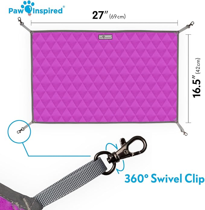 Paw Inspired Hanging Fleece Hammock for Ferrets, Rats, Chinchillas, Sugar Gliders, Small Pets | Hideout Toy for Guinea Pigs, Hamsters | Swivel Clips for Small Animal Cages (Gray/Pink)