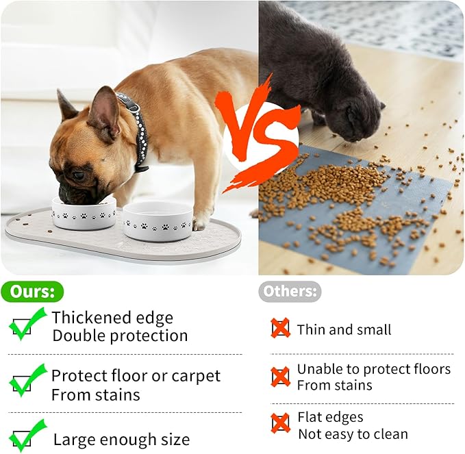 KPWACD Dog Food Mat Anti-Slip Bowl Mats for Food and Water, High-Lips Waterproof Pet Placemat Prevent Messy Spills to Floor, Silicone Puppy Feeding Trays for Large Medium Small Dogs Cats