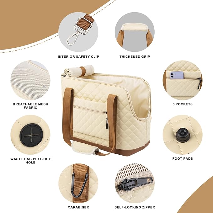 Dog Purse Carrier for Small Dogs, Soft Sided Pet Carrier with Pockets, Foldable Dog Carrier Purse for Puppy, Rabbit, Cat, Washable Breathable Pet Carrier, Dog Carrier Bag for Outdoor Shopping Travel