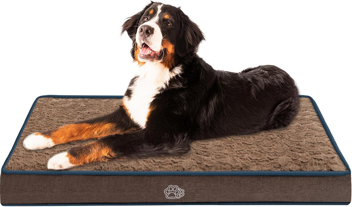 EMPSIGN Dog Bed Mat 47 Inch Reversible Warm & Cool,Washable Dog Crate Bed with Egg Crate Foam Support, Pet Sleeping Mat for Large Medium Small Dogs, Fluffy Kennel Pad(Brown)