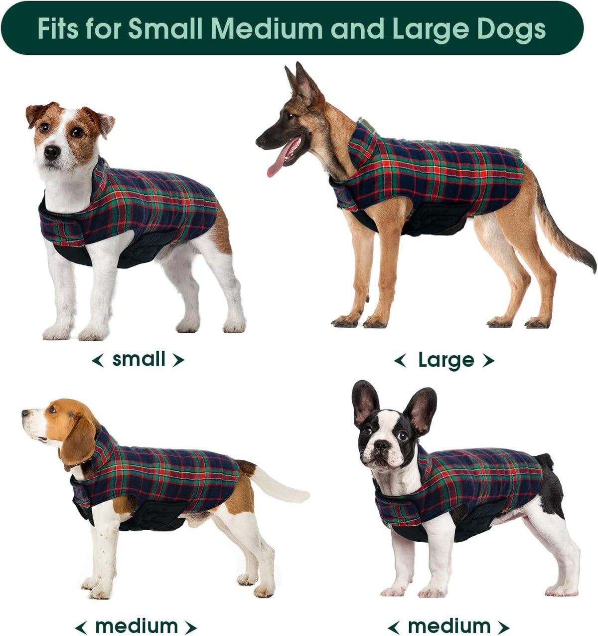 Kuoser Waterproof Dog Coat, Reversible Dog Jacket for Large Dogs, Adjustable Durable Doggie Winter Coat for Groowing Puppies Warm Puppy Cold Weather Apparel, RoyalBlue L