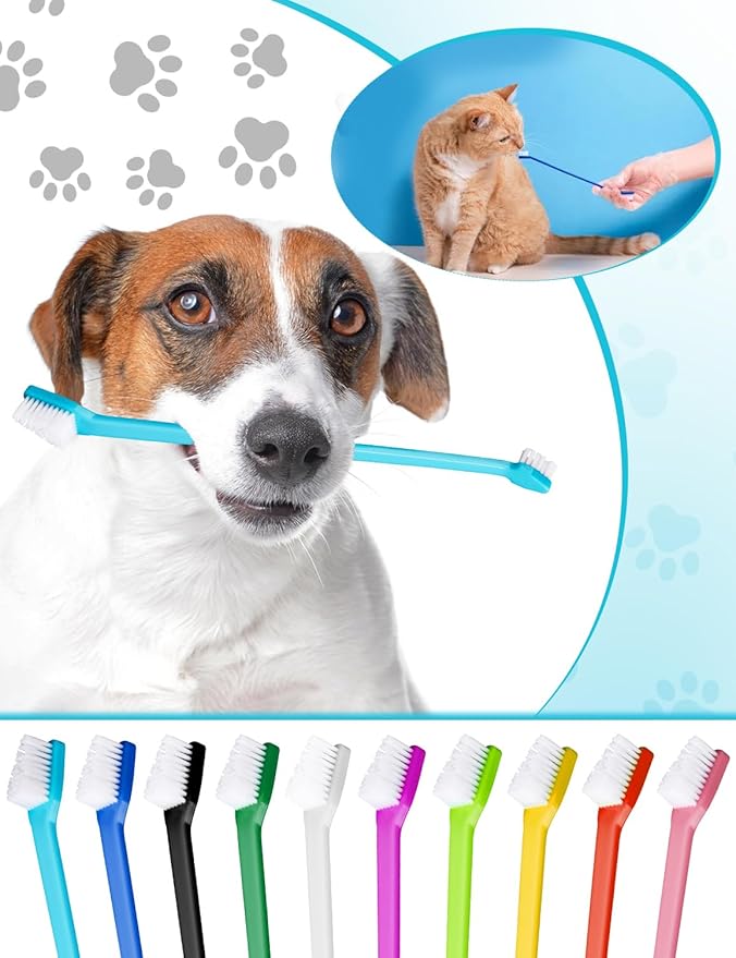300 Pcs Dog Toothbrush Kit, Dual-Headed Toothbrush for Dogs & Cats, 10 Colors