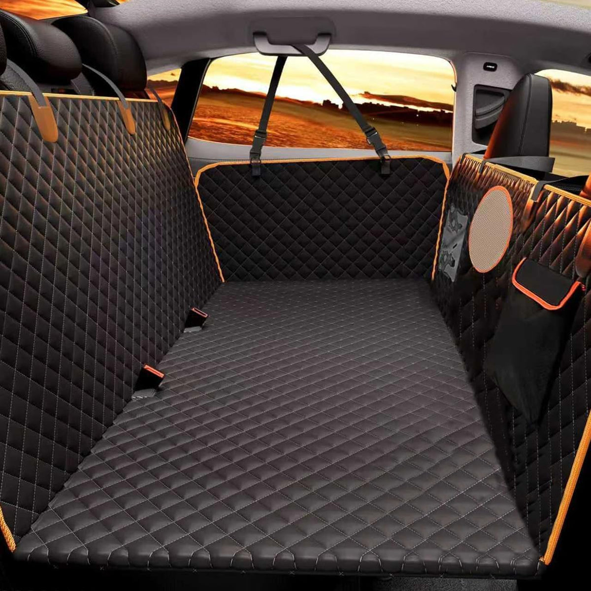 Dog Car Seat Cover for Back Seat, Hard Bottom Back Seat Extender for Dogs, Holds 420lbs, Waterproof Pet Hammock Protector, Thick and Durable Dog Seat Cover for Truck, Car, SUV-Black