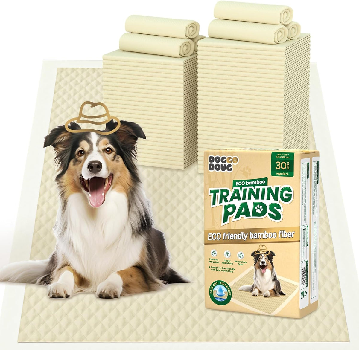 Puppy Pads 30 Count Small 22x22in Bamboo Training Pads Deodorizing Leakproof Quick Drying Dog Pee Pads Super Absorbent Disposable Pee Pads for Dogs Puppies, Doggie, Cats, Rabbits