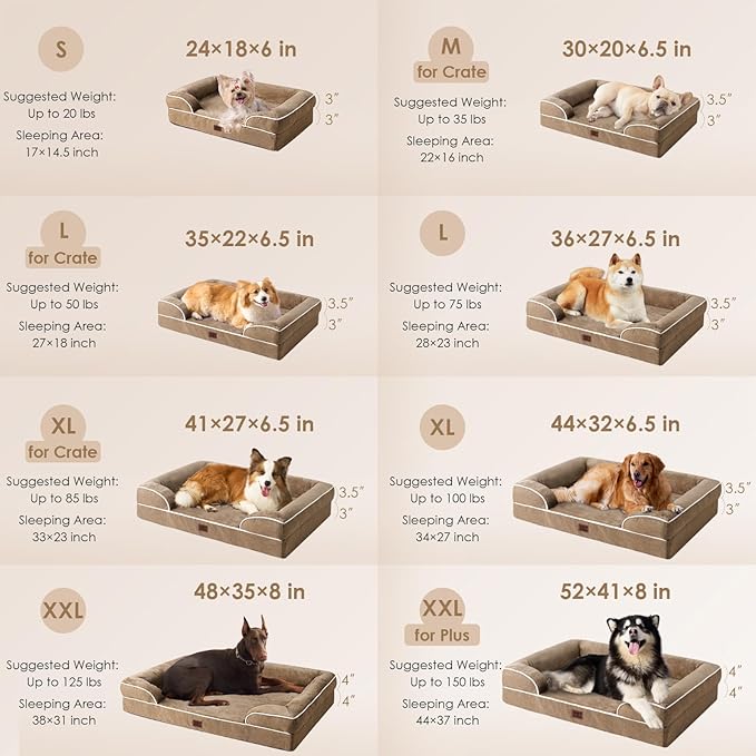 EHEYCIGA Orthopedic Dog Beds for Large Dogs, Waterproof Memory Foam Large Dog Bed with Sides, Non-Slip Bottom and Egg-Crate Foam Pet Couch Bed with Washable Removable Cover, Camel