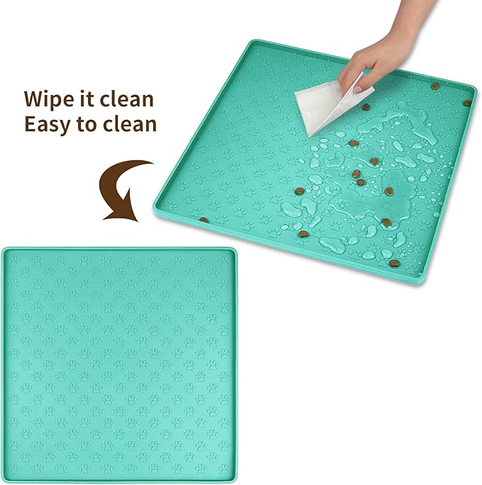 Ptlom Pet Placemat for Dog and Cat, Waterproof Non-Slip Silicone Feeding Bowl Mat Prevent Food and Water Overflow, Puppy Dish Feeder Fountain Trays Suitable for Medium and Small Pets, Green
