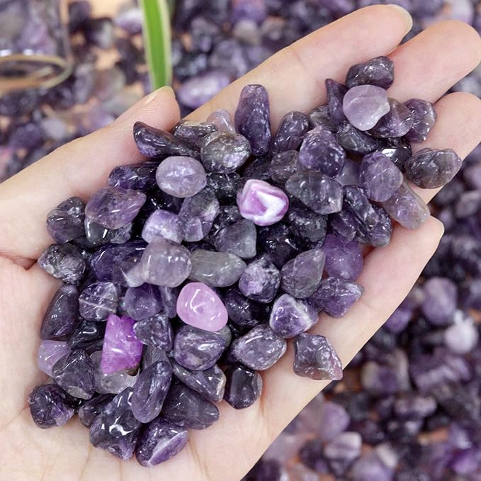 1lb Amethyst Aquarium Gravel Rocks Natural Tumbled Healing Crystal Chips Bulk Gemstones Tumbled Crushed Stones for Fountain Vase Filler Planters Decorative Fish Tank Potted Reiki Energy Balancing