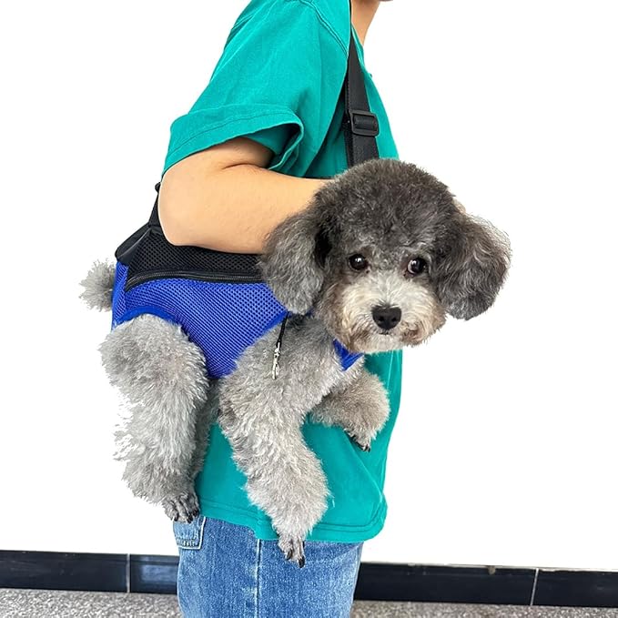 Pet Dog Carrier Backpack, Portable Breathable Mesh Chest Carrier, Polyester Woven Double Shoulder Pet Bag for Outdoor Adventures (SkyBlue, X-Large)