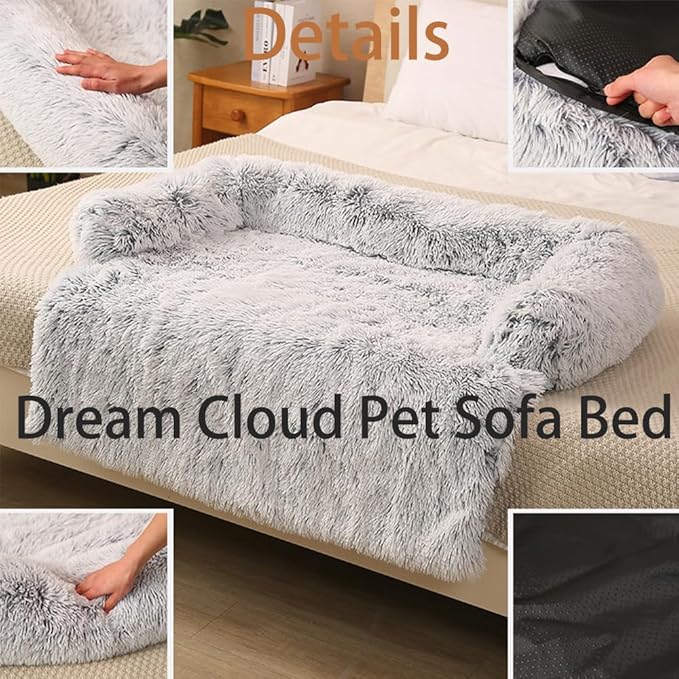 Dream Cloud Pet Sofa Bed for Dogs Cats, 2026 Washable Removable Calming Fluffy Plush Mat for Furniture Protector, Long Fur Non-Slip, for Small/Medium/Large Home Pets (Black, L: 37.4 * 33.5IN)